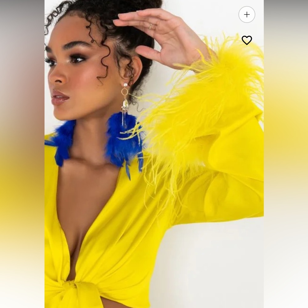 Akira Yellow Feather Sleeve Crop Top